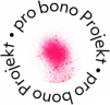 Pink graffiti dot with the words “pro bono project” arranged in a circle around it