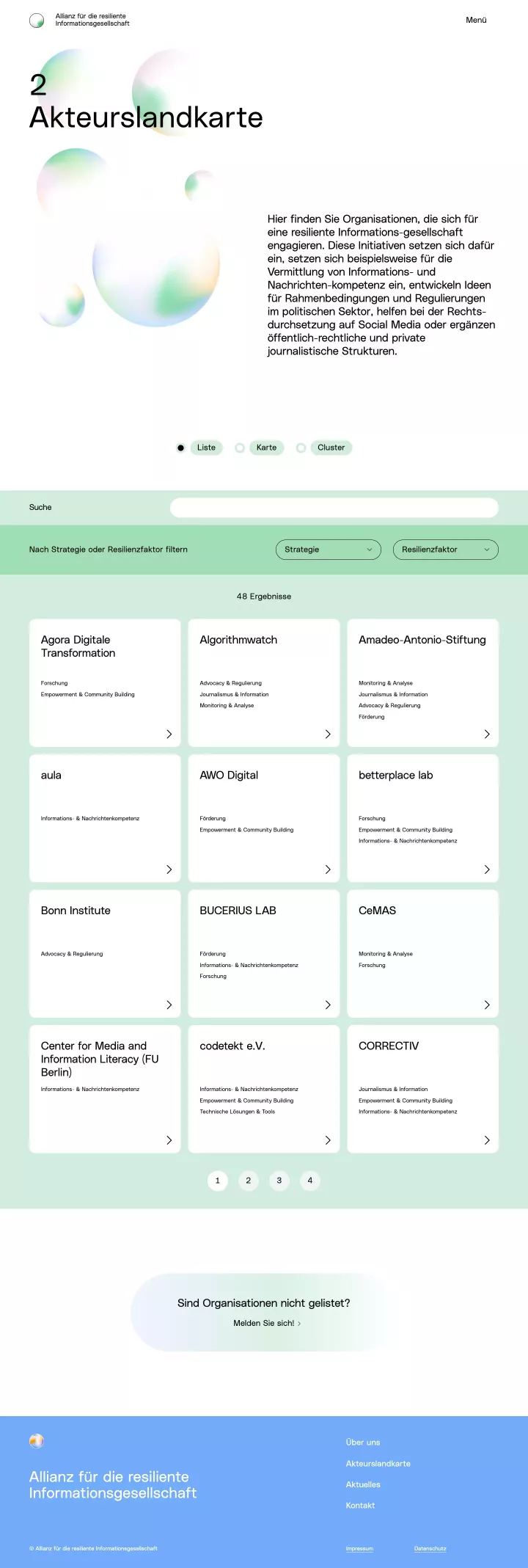 Screenshot der Webseite der \