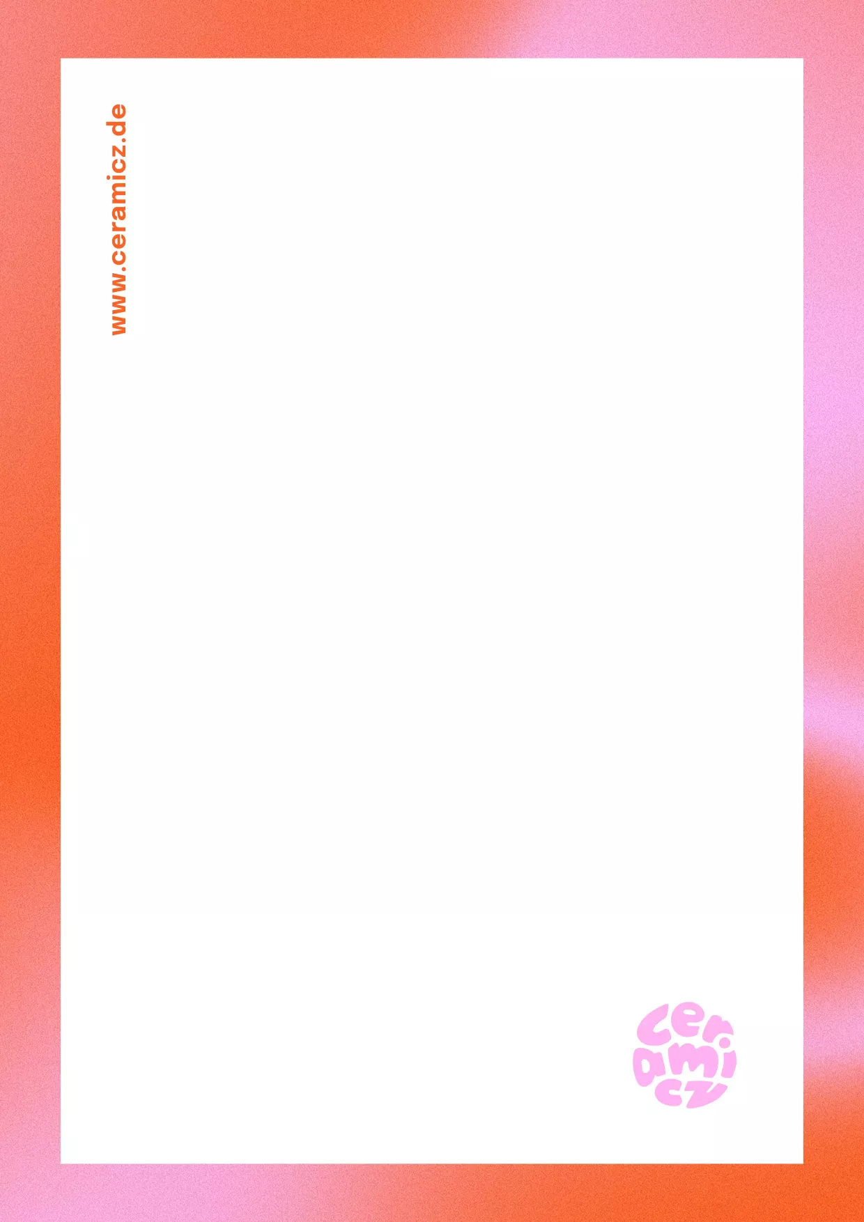 Grafik mit großem weißen Feld, orange-rosa verlaufendem Rand, links Text \