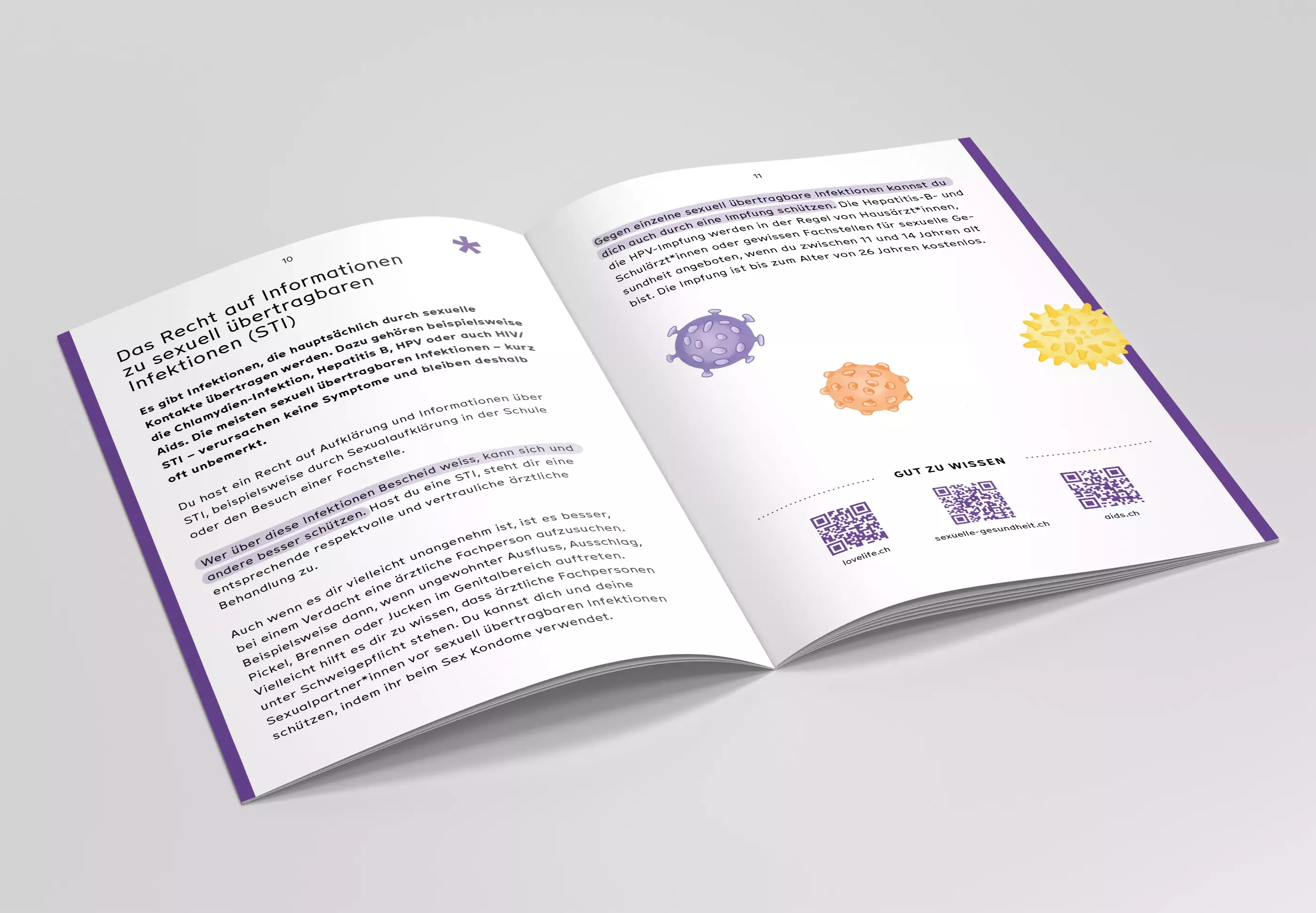 Brochure opened on a white background with the heading \