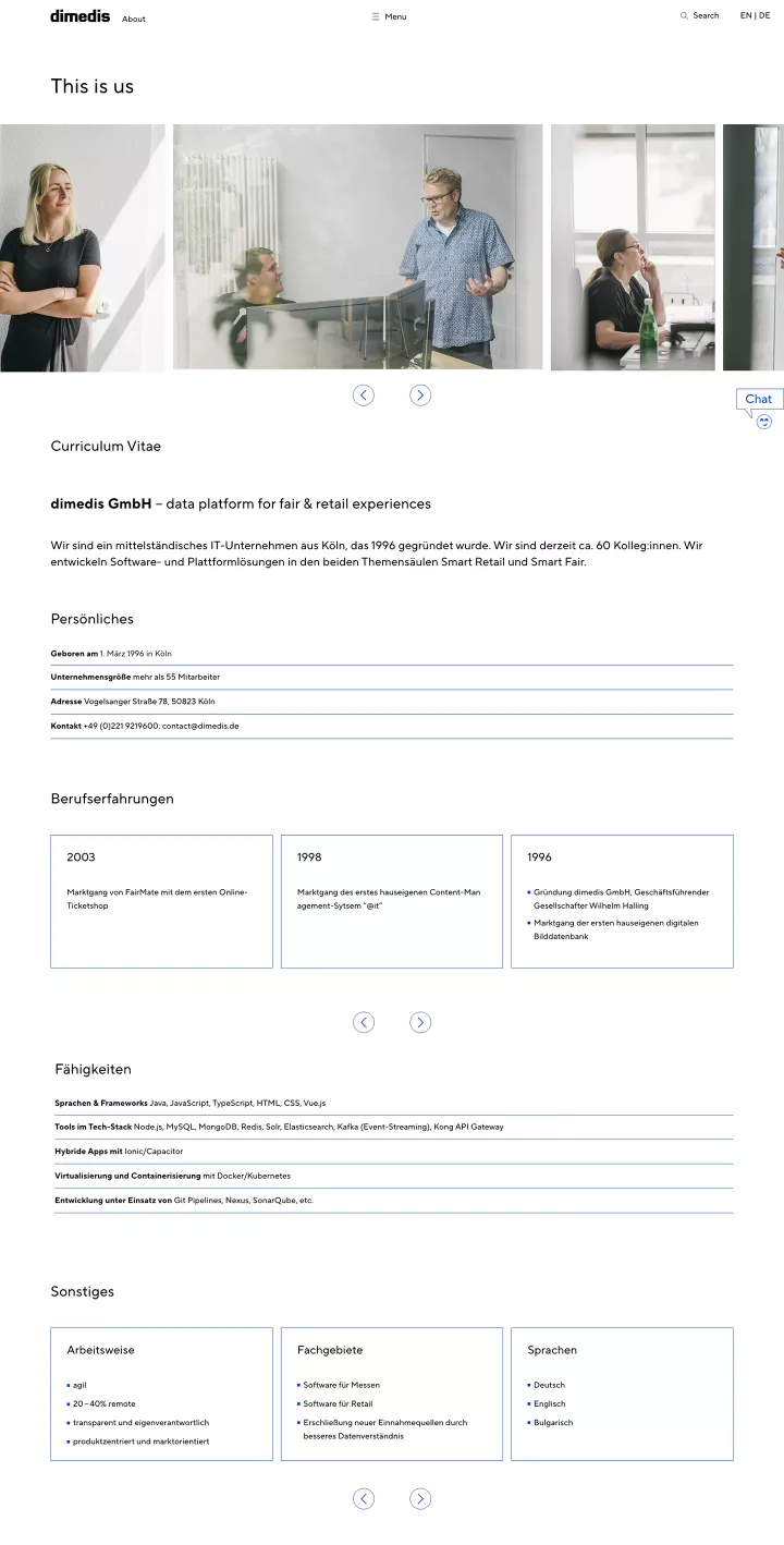 Screenshot der dimedis-Webseite im Bereich \