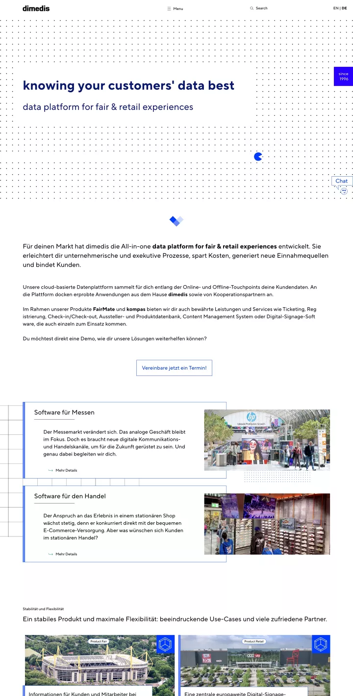 Screenshot der dimedis-Webseite mit Überschrift \