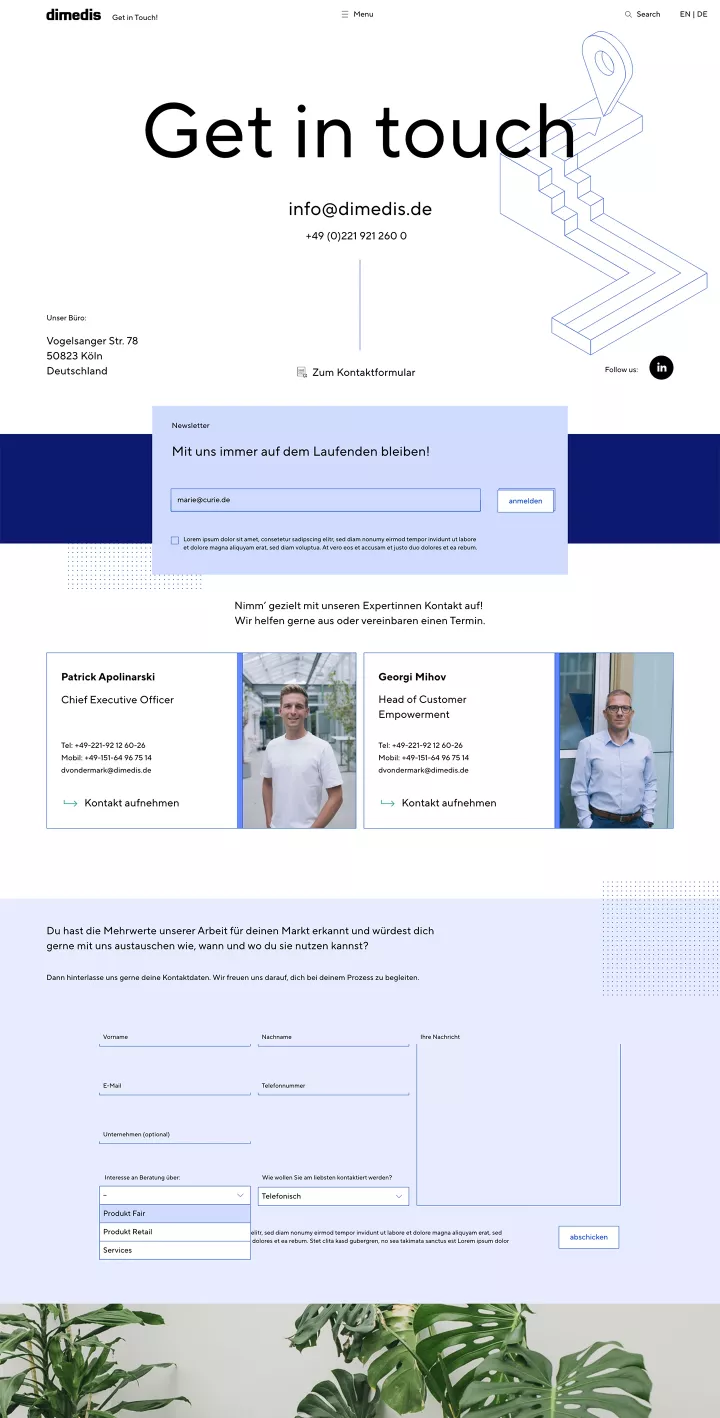 Screenshot der dimedis-Webseite im Bereich \