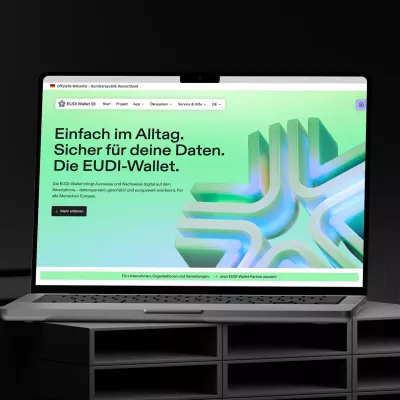 Laptop mit Screenshot der Startseite der Webseite des Projekts EUDI Wallet