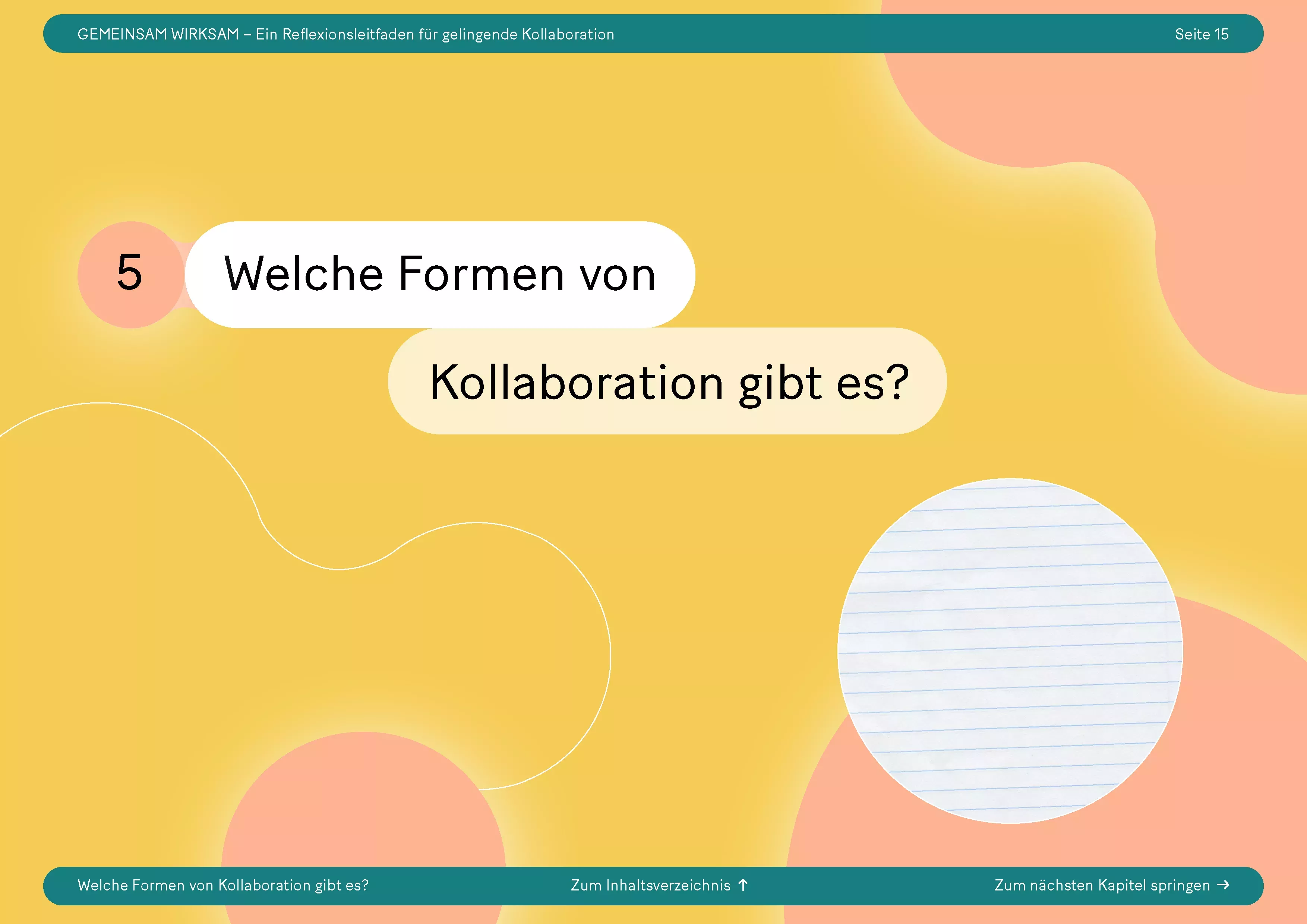 Kapitelauftaktseite in Gelb mit orangenen Formen und der Überschrift \