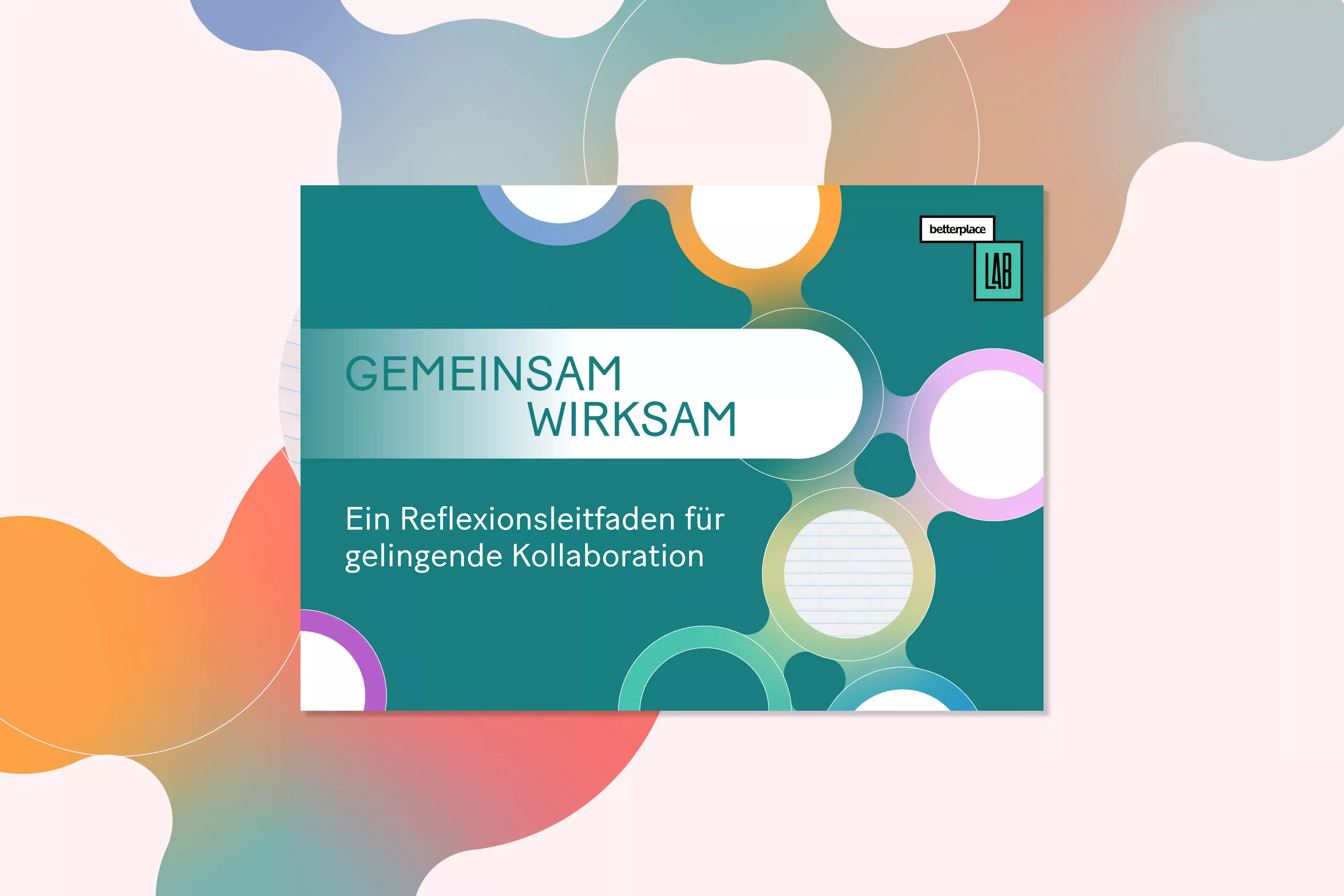 Cover mit petrolfarbenem Hintergrund und miteinander verbundenen Kreisen in Gelb, Orange, Lila, Blau und Grün. Links der Text \