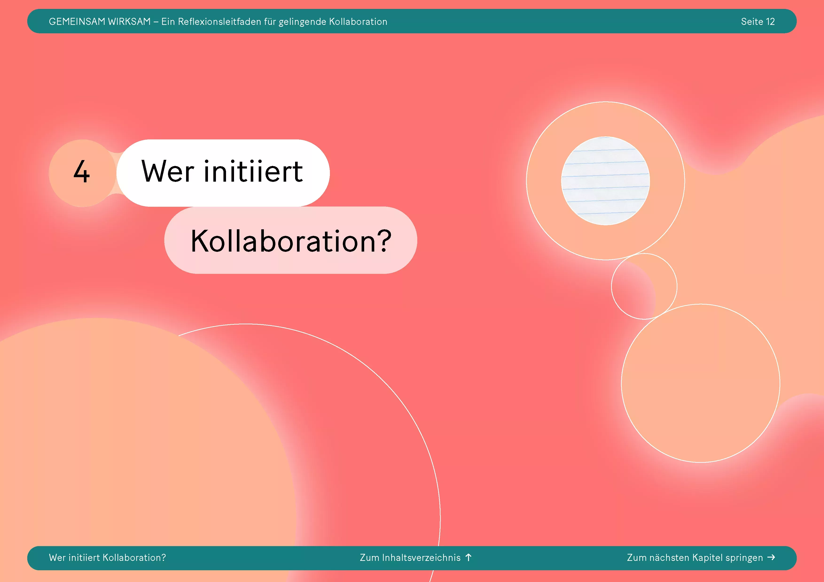 Kapitelauftaktseite in Rot mit orangenen Formen und der Überschrift \