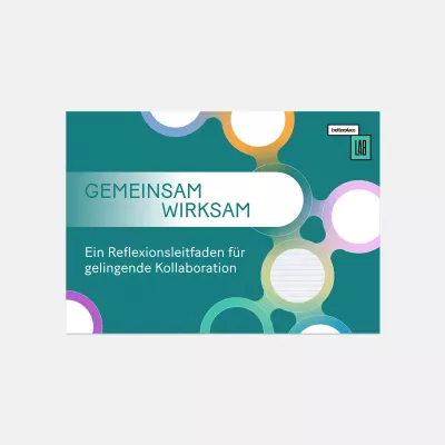 Cover mit petrolfarbenem Hintergrund und miteinander verbundenen Kreisen in Gelb, Orange, Lila, Blau und Grün. Links der Text \