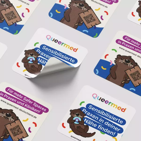 Colorful stickers with otter illustrations and the words \