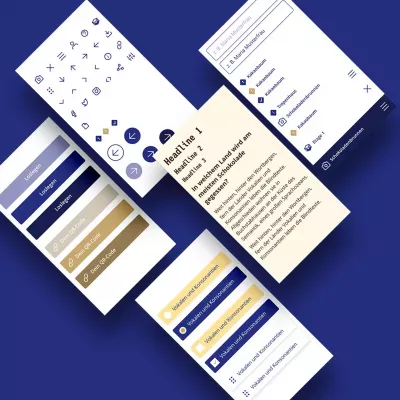 Ansicht verschiedener Screens in mobilem Format des digitalen Schoko-Quiz mit Fragen, Antwortoptionen und Punkteübersicht auf dunkelblauem Hintergrund