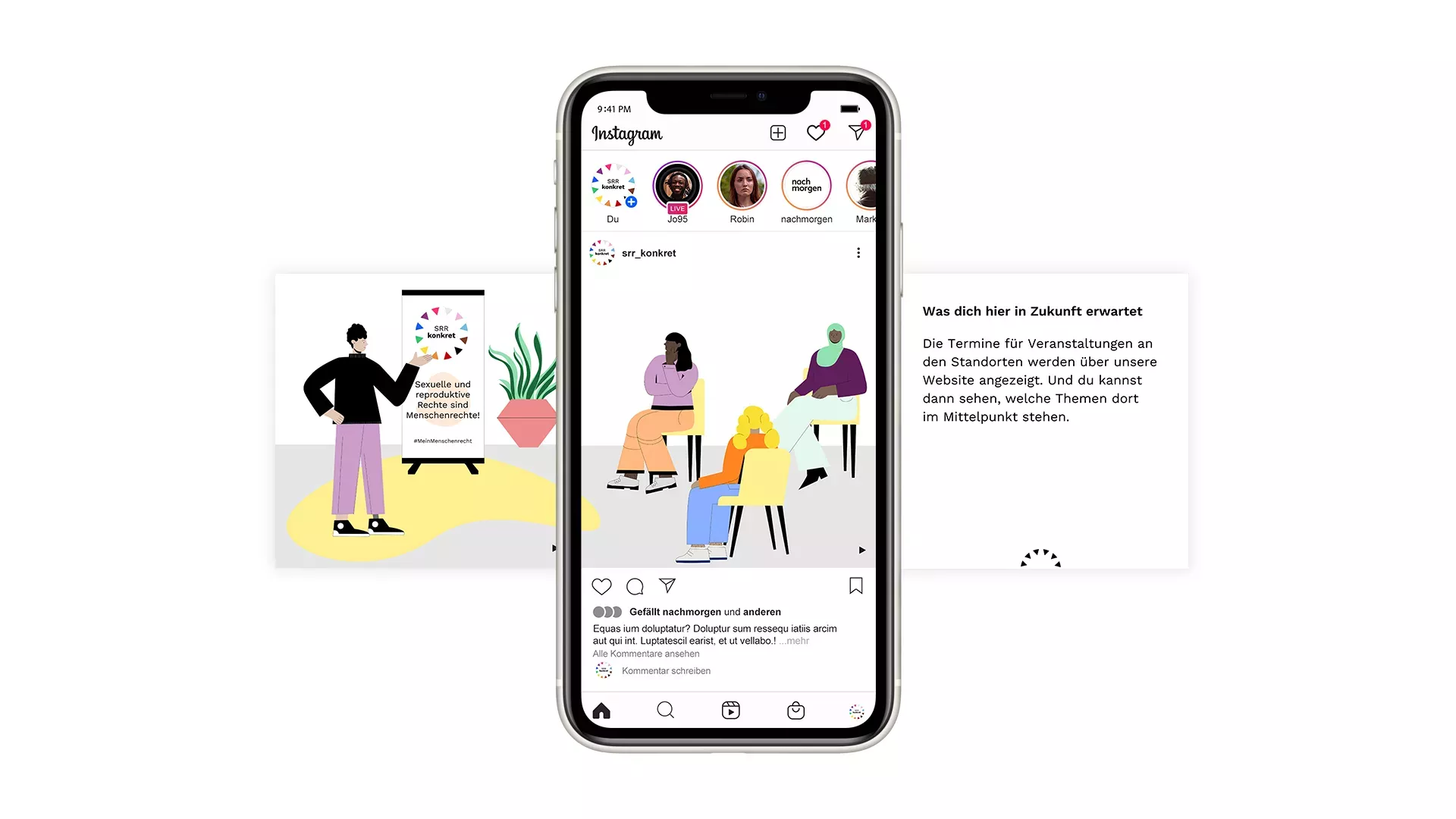Smartphone mit geöffnetem Instagram-Post des Kanals \