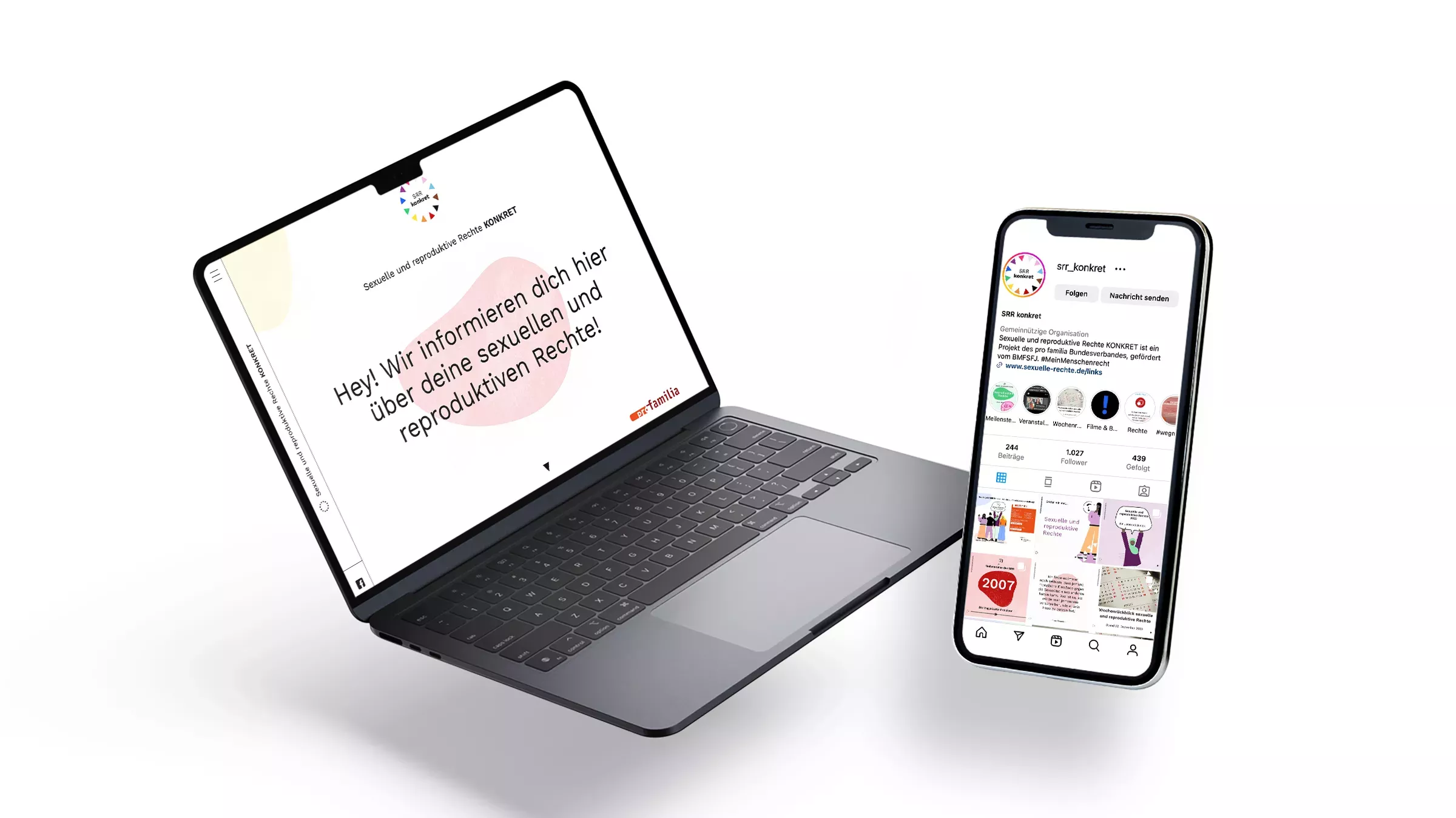 Laptop mit geöffneter Website von SSR Konkret und dem Text \