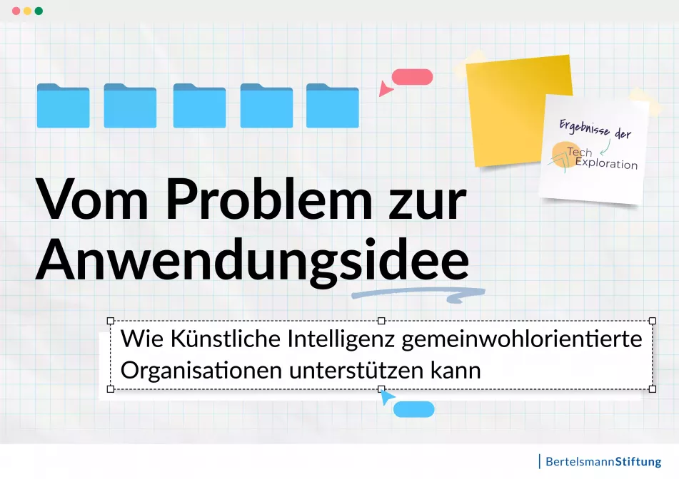 Blaue Ordnersymbole, Post-its und Text \