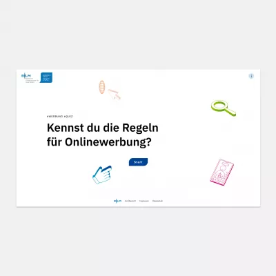 Home page of the advertising quiz with the question \