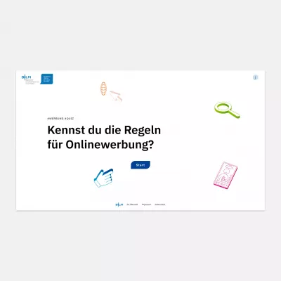 Home page of the advertising quiz with the question \