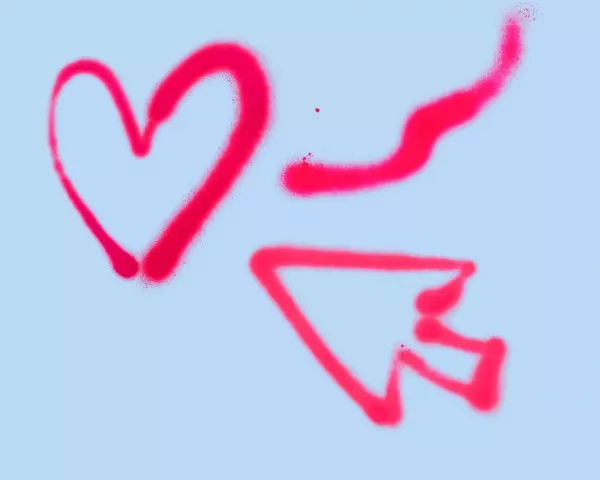 Pinkes Graffiti-Herz, Graffiti-Strich und pinker Graffiti-Pfeil
