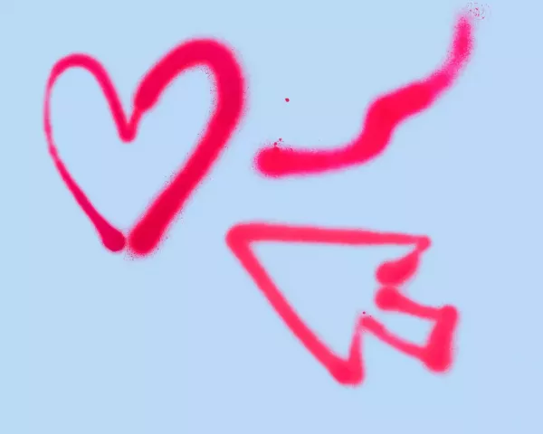 Pink graffiti heart, graffiti line, and pink graffiti arrow